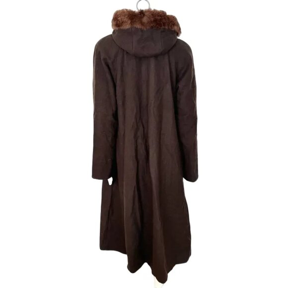 VTG WORTHINGTON 100% Wool Long Swing Coat  Fur Trimmed Hood  Brown  SZ 12 - Picture 8 of 13